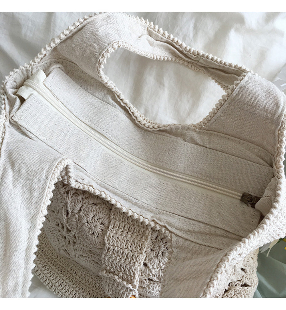 Buy Online High Quality, Unique Handmade Floral Cotton Knitted Shoulder Bag, Hand Crochet Woven Purse, Fashion Casual Bag, Women's Purse Shoulder Bag - Elena Handbags