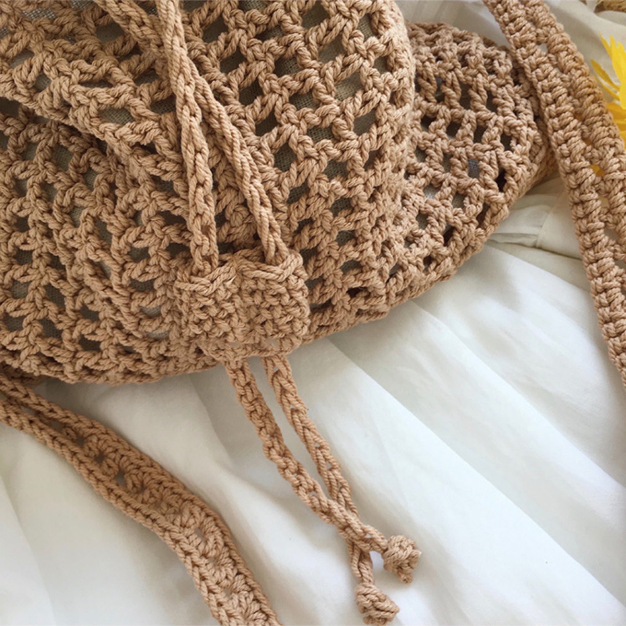 Buy Online High Quality, Unique Handmade Retro Artsy Cotton Knitted Shoulder Bag, Handmade Crochet Crossbody Bag, Fashion Casual Bag, Gift for Her, Women's Woven Drawstring Bag - Elena Handba