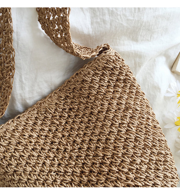 Buy Online High Quality, Unique Handmade Straw Shoulder Bucket Bag, Minimalistic Basket Design, Small Size, Handmade Summer Beach Purse, Raffia Bag - Elena Handbags