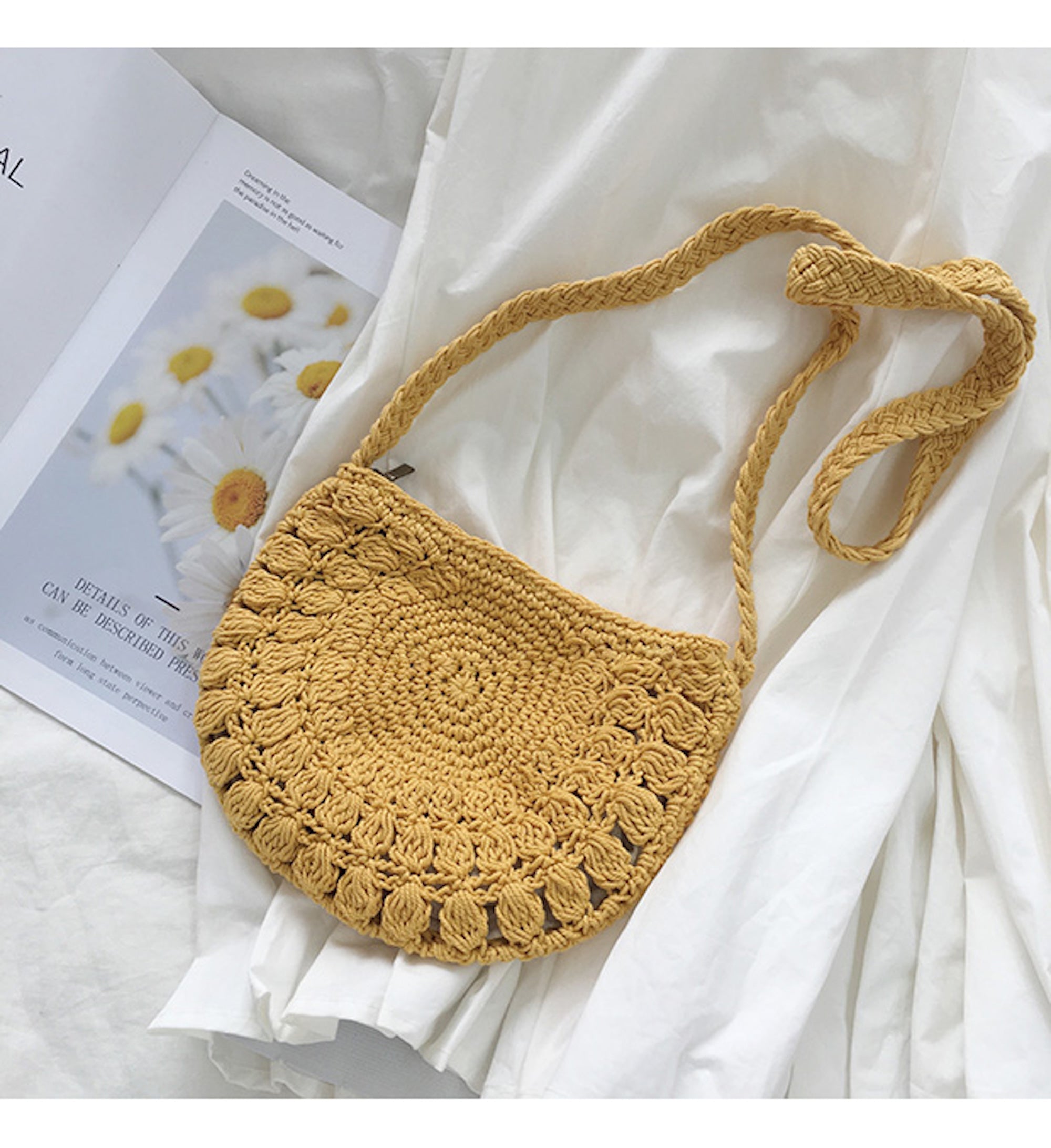 Buy Online High Quality, Unique Handmade Small Boho Cotton Knitted Shoulder Bag, Handmade Crochet Bag, Fashion Casual Bag, Gift for Her, Women's Woven Bag - Elena Handbags