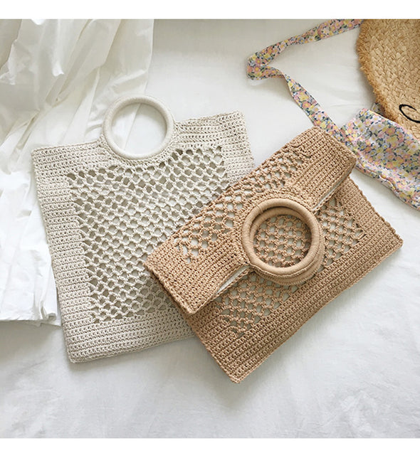 Buy Online High Quality, Unique Handmade Handmade Crochet Large Cotton Knitted Top Handle Bag with Fishnet Design - Elena Handbags