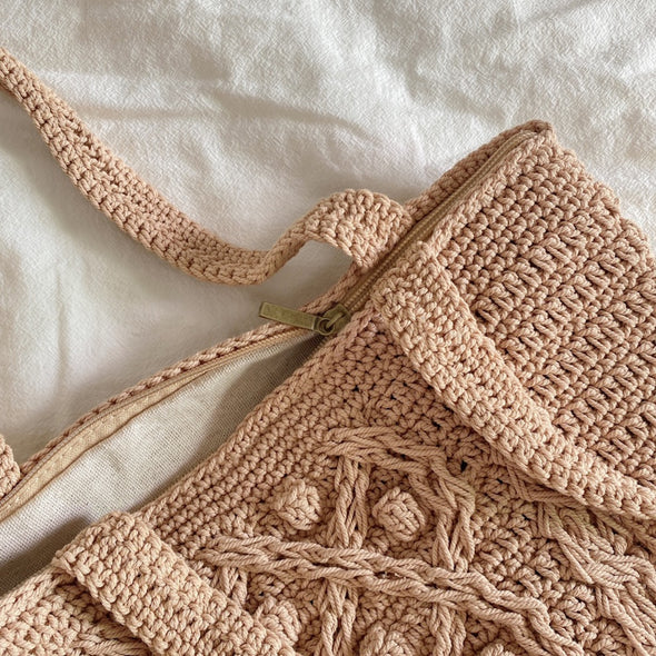 Elena Handbags Handmade Cotton Knitted Shoulder Bucket Bag