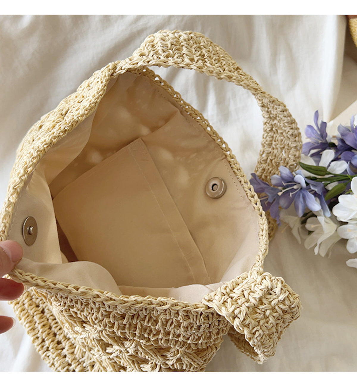 Buy Online Elena Handbags Patterned Straw Shoulder Bucket Bag
