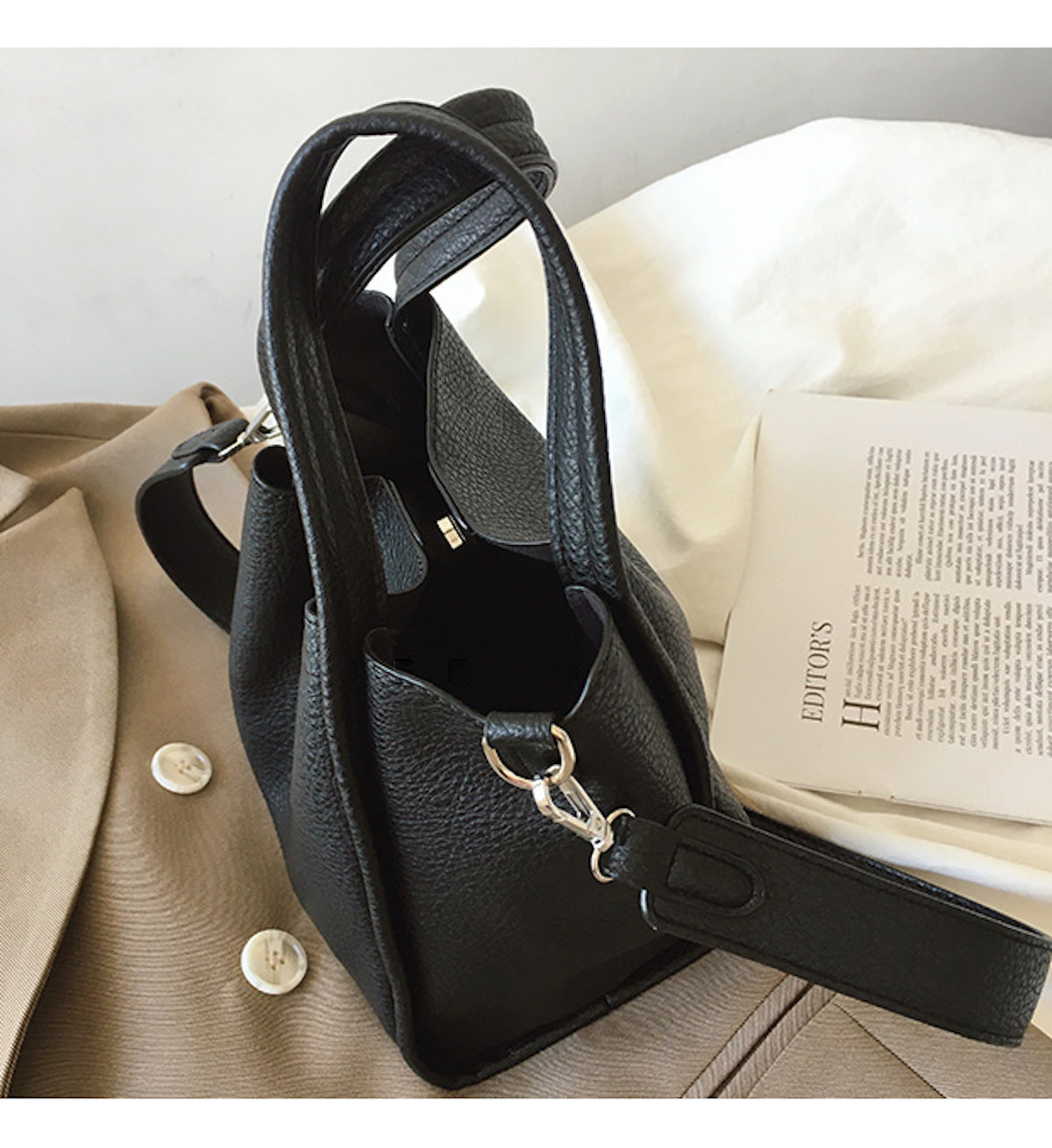 Buy Online Ultra Soft Leather Bucket Bag with Shoulder Strap and Inner Pouch