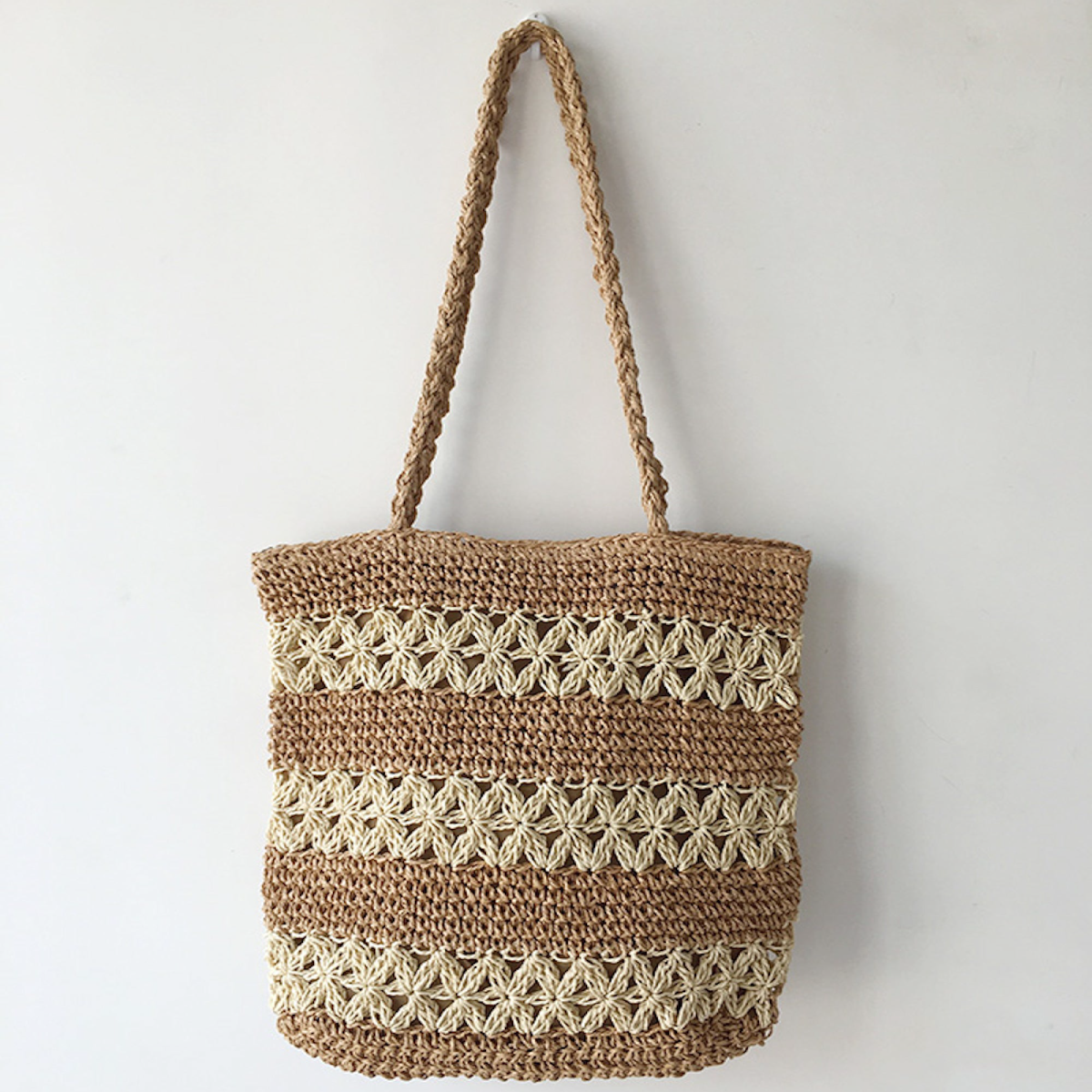 Patterned Straw Woven Tote Bag