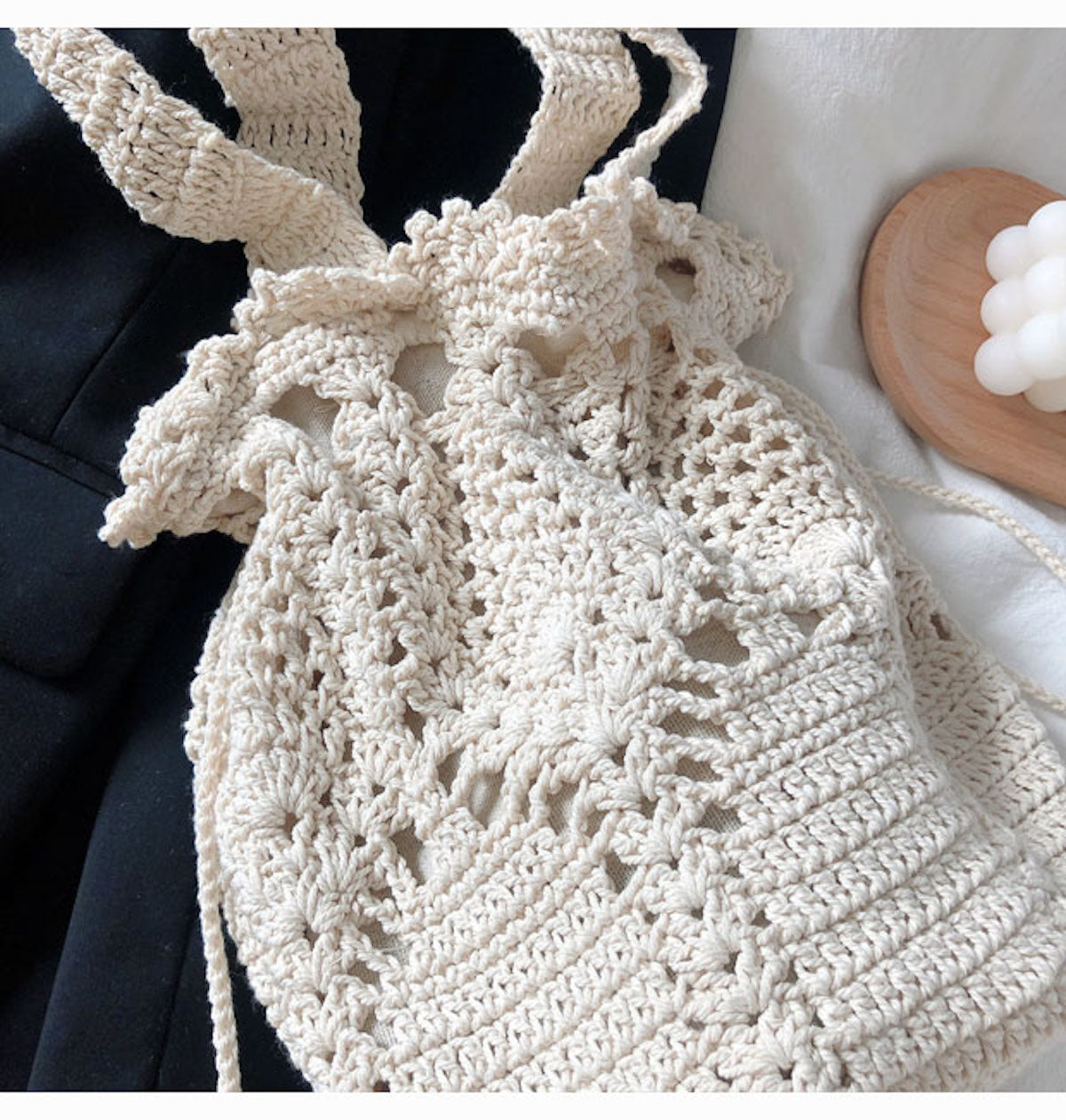 Floral Knitted Bucket Bag