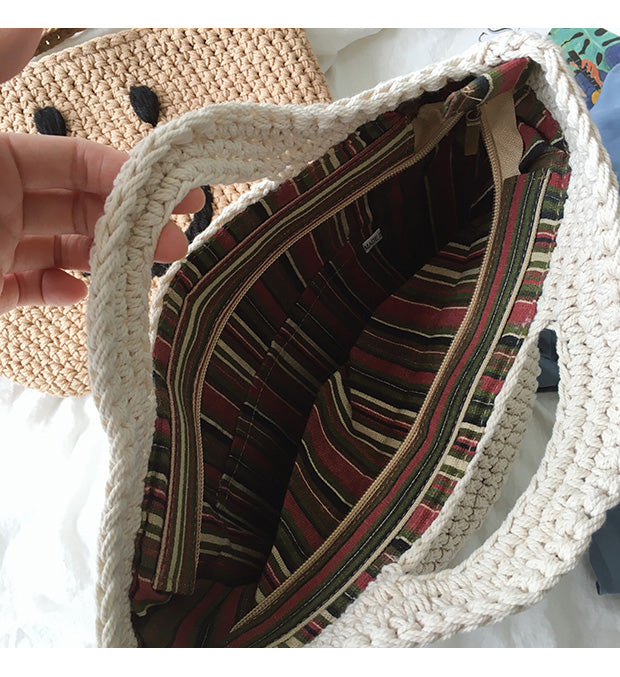 Buy Online Cotton Knitted Smiley Face Bag, Handmade Crochet Purse, Fashion Bag