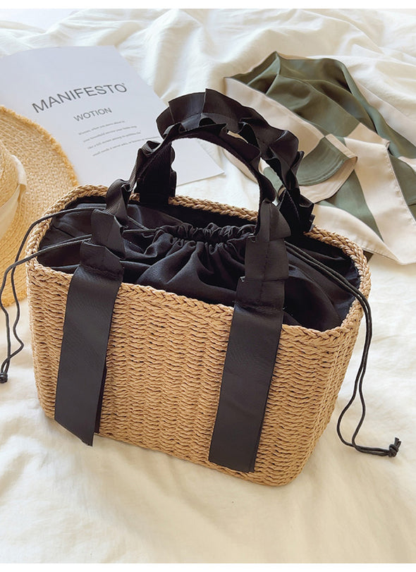 Buy Online Elena Handbags Summer Straw Beach Basket Handbag