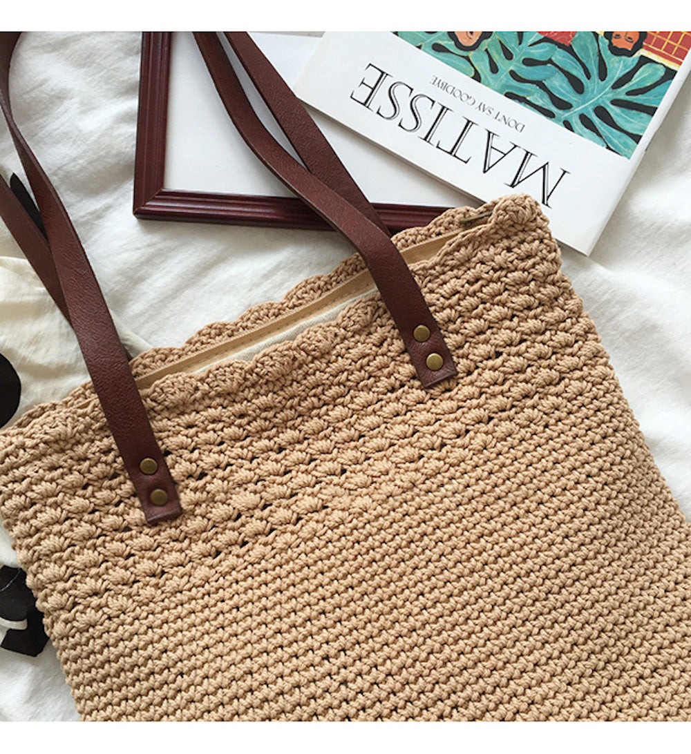 Buy Online High Quality, Unique Handmade Handmade Crochet Shoulder Bag with Leather Strap, Hand Woven, Fashion Casual Bag, Gift for Her, Women's Woven Bag - Elena Handbags