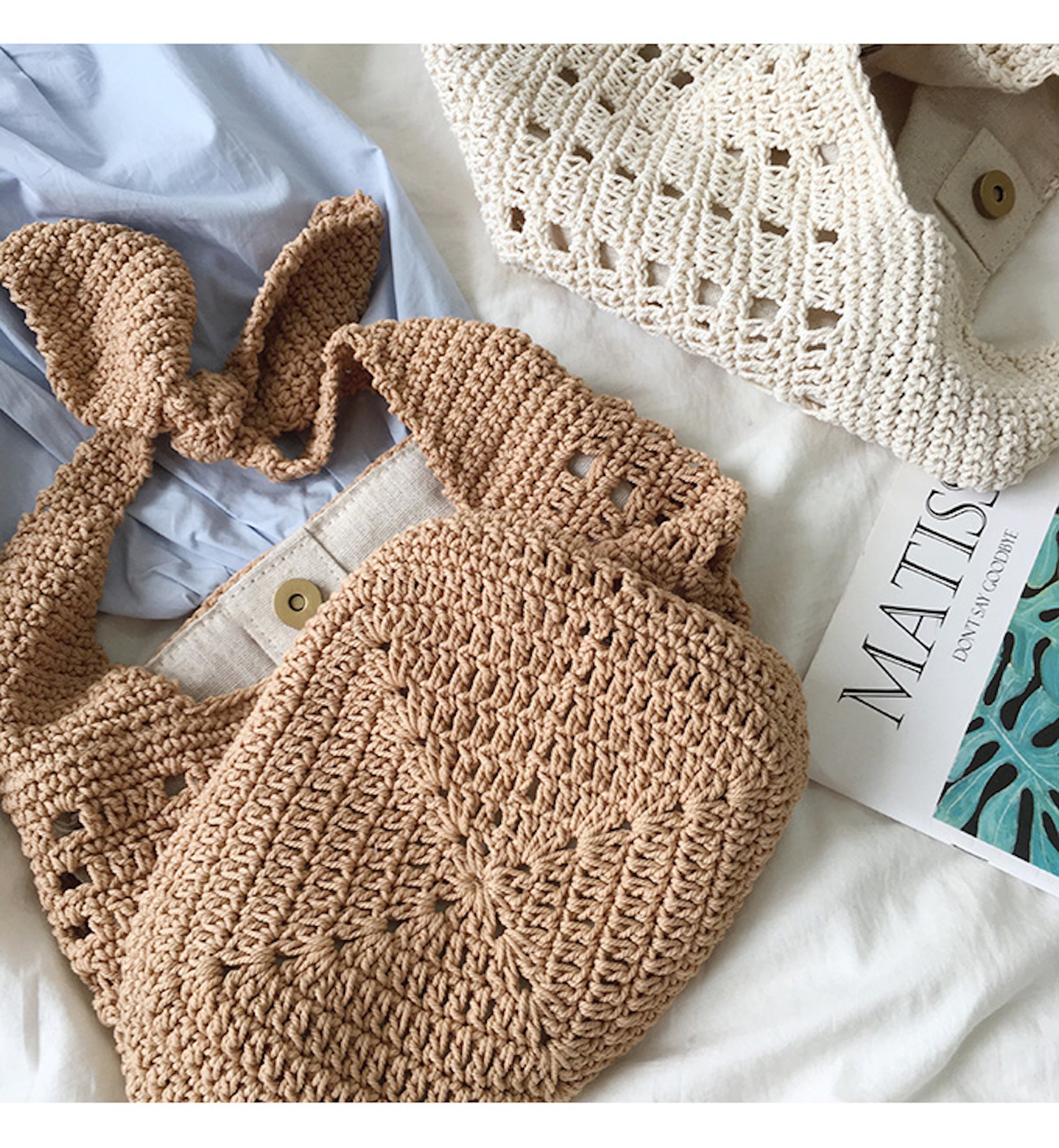 Buy Online High Quality, Unique Handmade Medium Crochet Cotton Bucket Bag, Minimalistic Basket Design, Hand Crochet Woven Purse, Fashion Casual Bag, Women's Purse, Shoulder Bag - Elena Handba