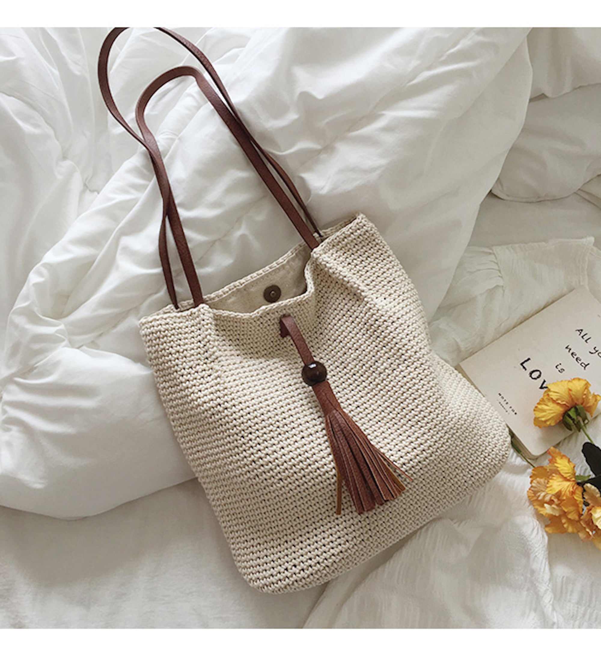 Buy Online High Quality, Unique Handmade Retro Cotton Knitted Shoulder Bag with Tassel, Hand Woven, Fashion Casual Bag, Gift for Her, Women's Woven Bag - Elena Handbags