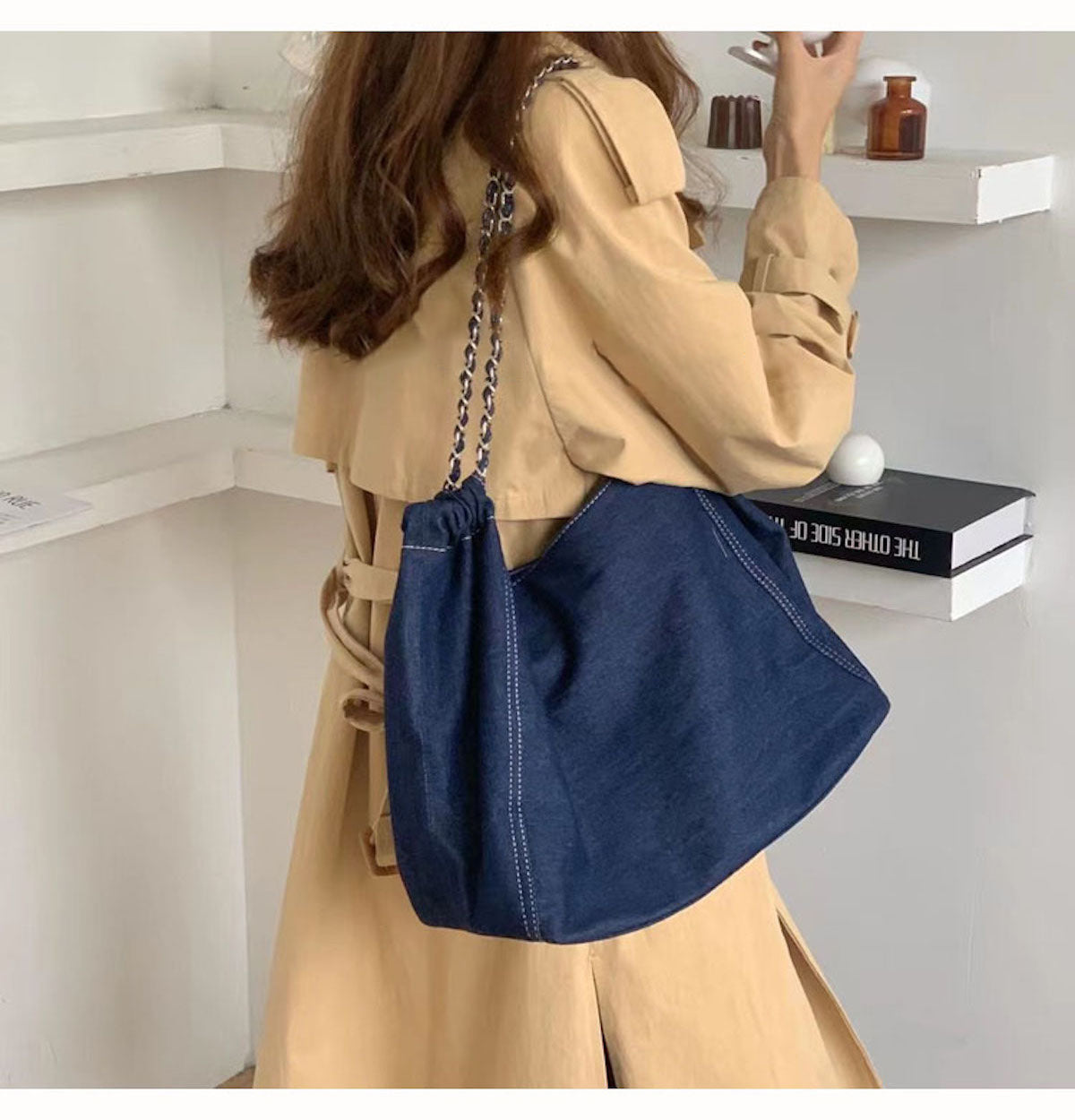 Buy Online Elena Handbags Retro Chain Strap Denim Shoulder Bag