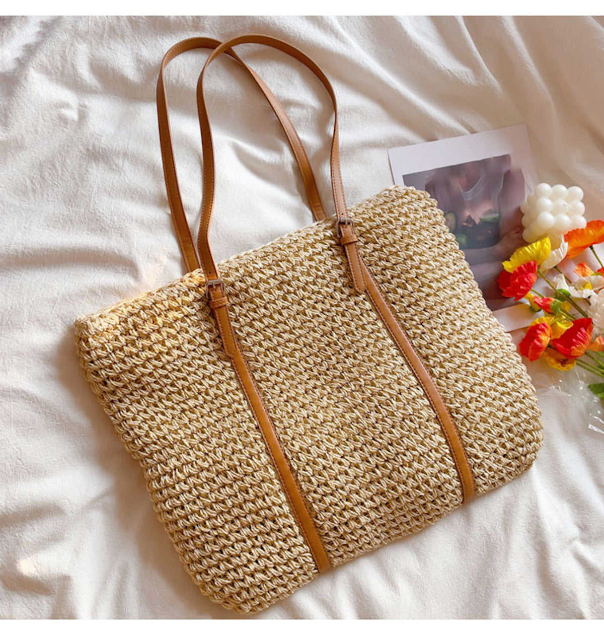 Buy Online Elena Handbags Chic Large Straw Woven Summer Bag