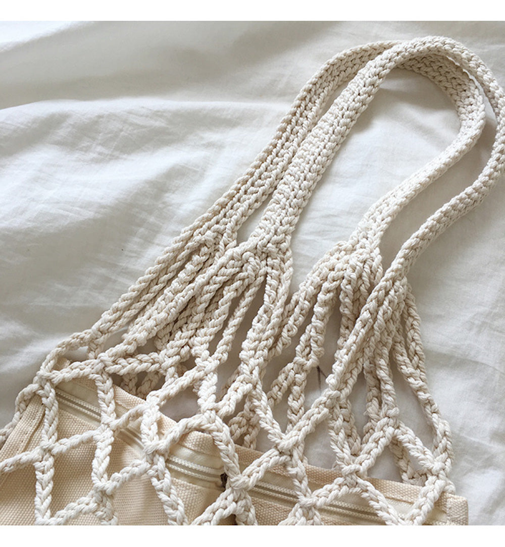 Buy Online High Quality, Unique Handmade Crochet Medium Cotton Knitted Top Handle Bag with Fishnet Design - Elena Handbags