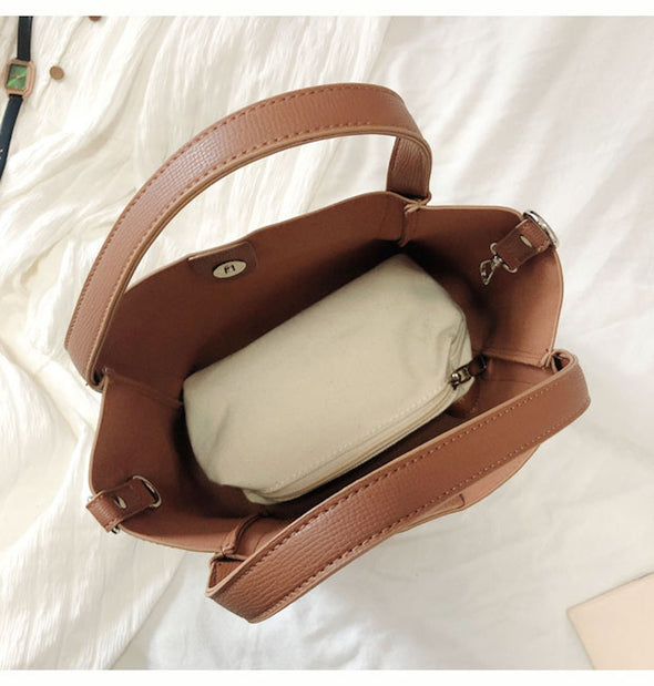 Buy Online Leather Bucket Bag with Shoulder Strap and Inner Pouch