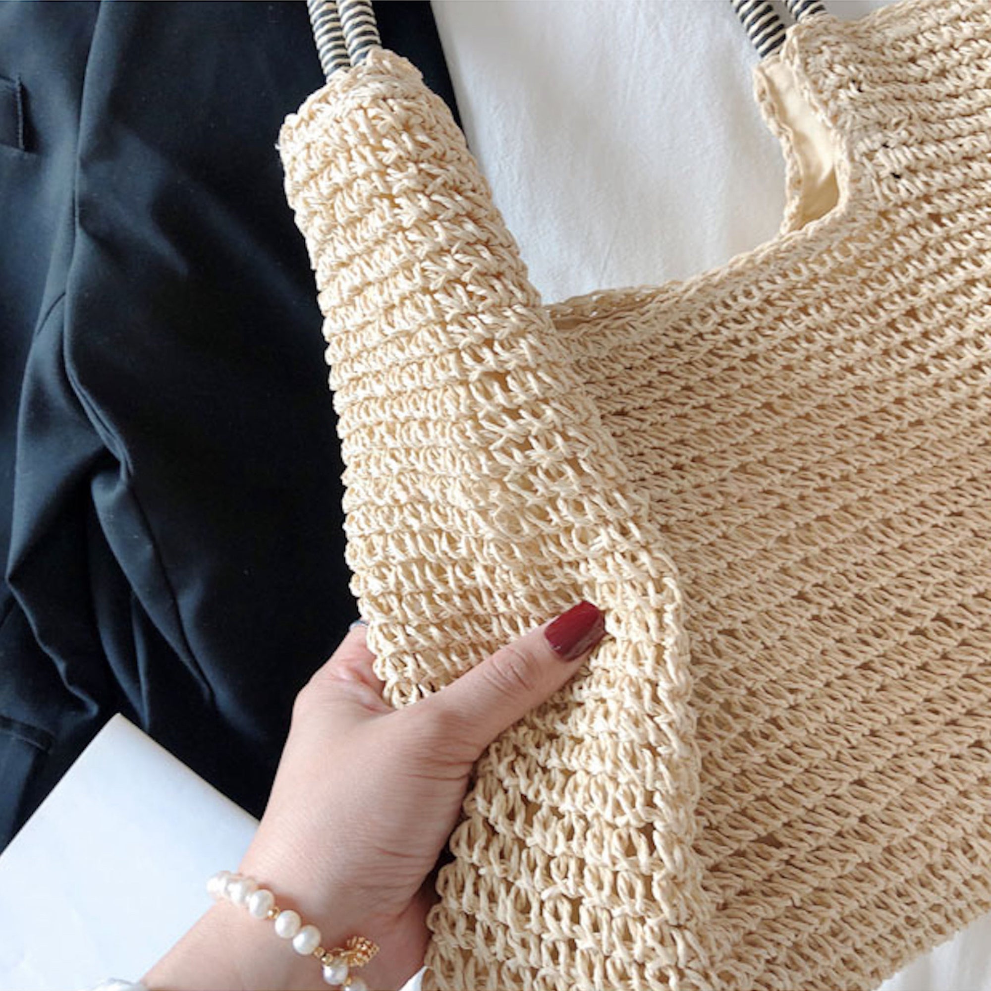 Buy Online High Quality, Unique Handmade Chic Straw Woven Tote Bag, Vintage Vibes, Summer Bag, Everyday Shoulder Bag, Beach Bag - Elena Handbags