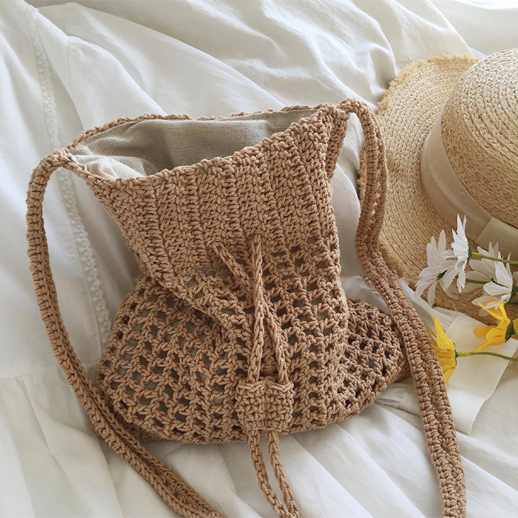 Buy Online High Quality, Unique Handmade Retro Artsy Cotton Knitted Shoulder Bag, Handmade Crochet Crossbody Bag, Fashion Casual Bag, Gift for Her, Women's Woven Drawstring Bag - Elena Handba