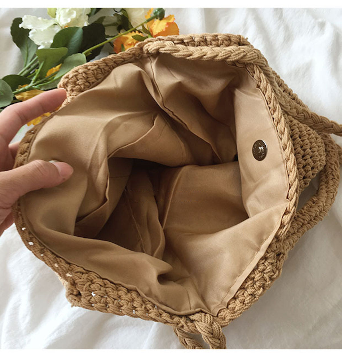 Large Crochet Cotton Bucket Bag
