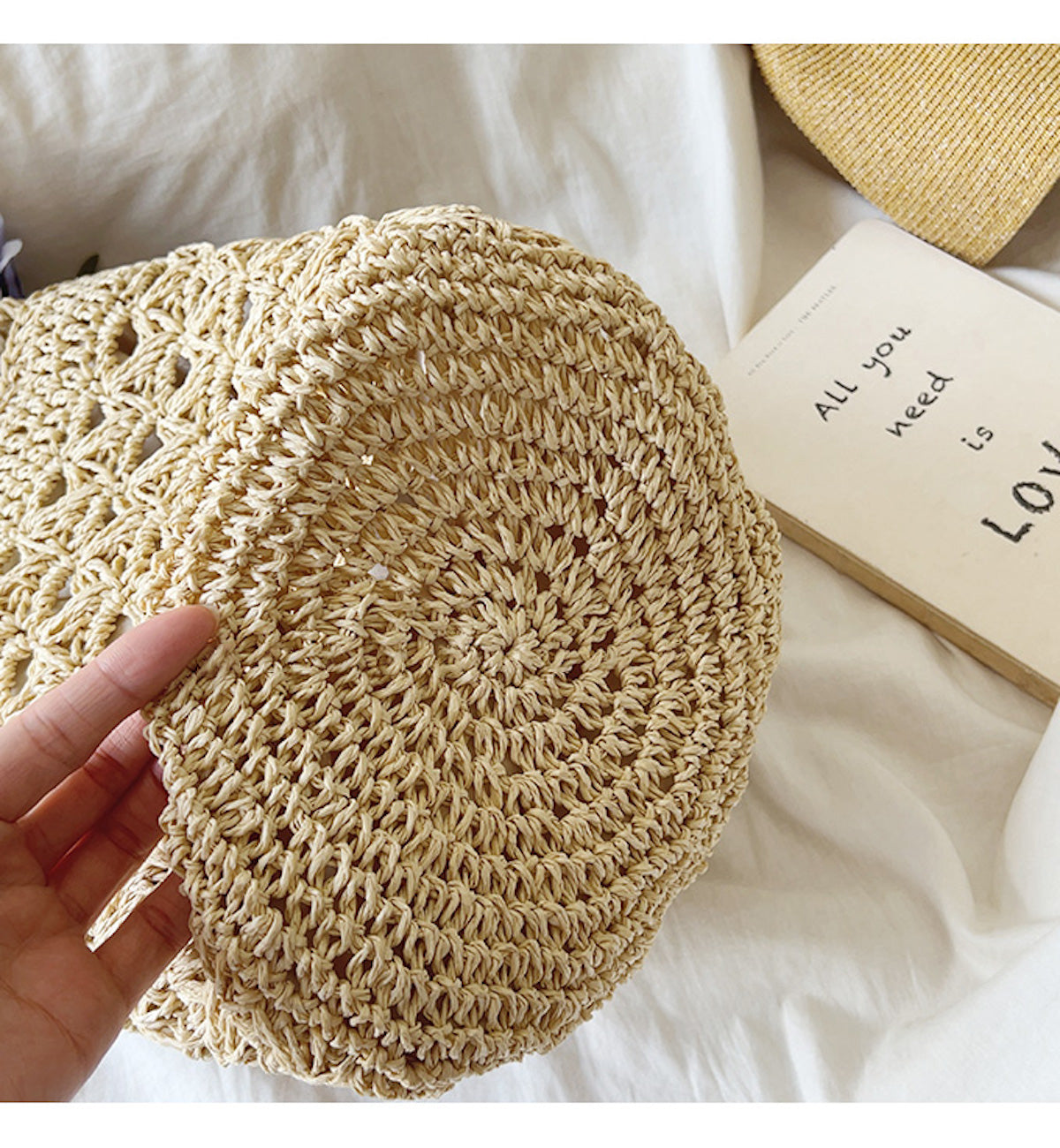 Buy Online Elena Handbags Patterned Straw Shoulder Bucket Bag