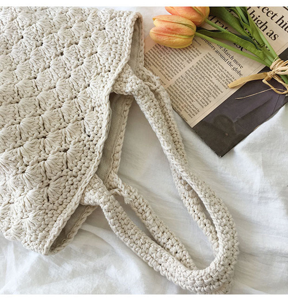 Buy Online High Quality, Unique Handmade Patterned Cotton Knitted Shoulder Bag, Hand Crochet Woven Purse, Fashion Casual Bag, Women's Purse Shoulder Bag - Elena Handbags