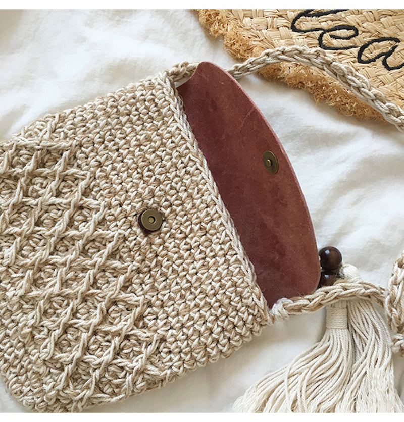 Buy Online High Quality, Unique Handmade Crochet Crossbody Bag with Leather Flap, Handmade Shoulder Bag, Women's Purse - Elena Handbags