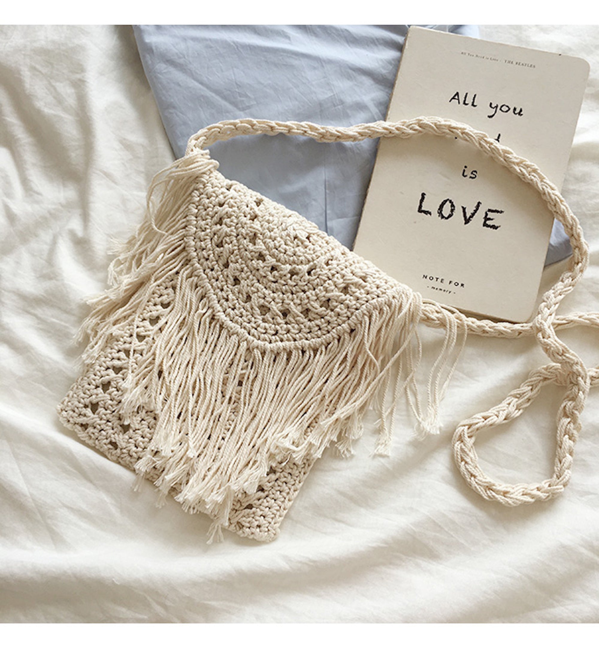 Buy Online High Quality, Unique Handmade Small Boho Beach Bag with Tassels, Women Crochet Fringed Crossbody Bag, Hand Knitted Boho Shoulder Bag - Elena Handbags