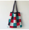 Buy Online Retro Checkered Cotton Knitted Shoulder Tote Bag