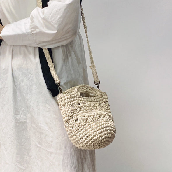 Buy Online High Quality, Unique Handmade Retro Crochet Shoulder Crossbody Bag, Minimalistic Basket Design, Small Size, Handmade Woven Cotton Twine - Elena Handbags