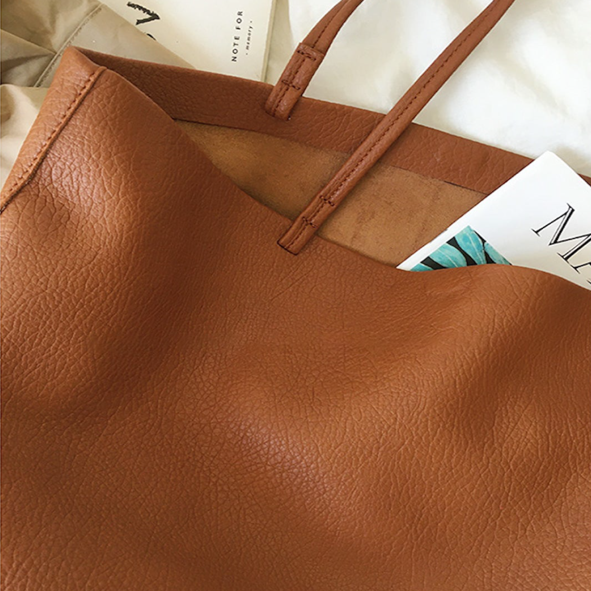 Large Carryall Tote In Soft Pebbled Leather