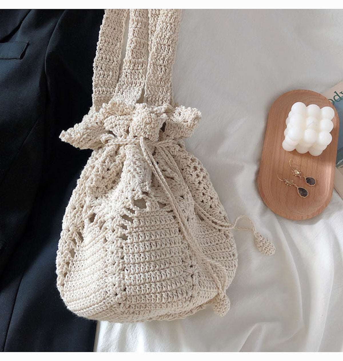 Floral Knitted Bucket Bag