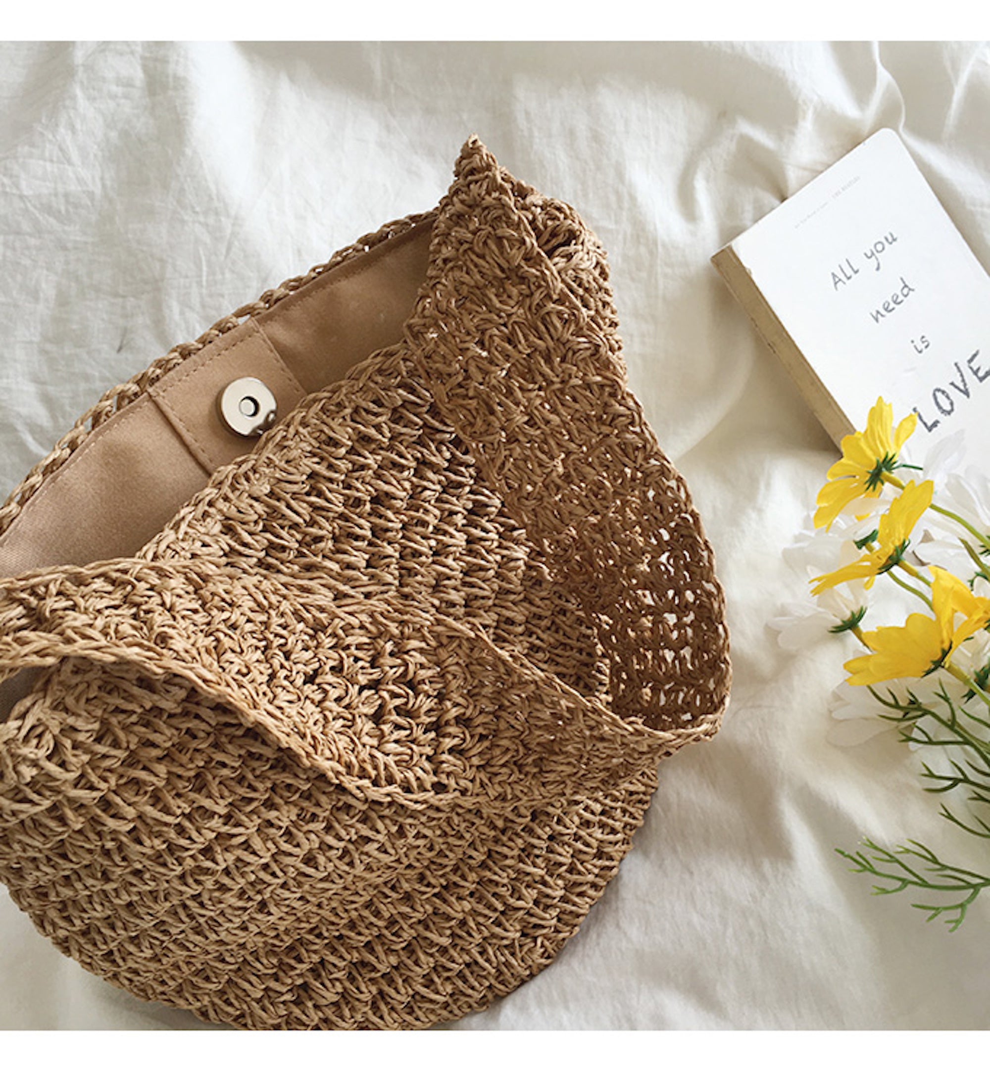 Buy Online High Quality, Unique Handmade Straw Shoulder Bucket Bag, Minimalistic Basket Design, Small Size, Handmade Summer Beach Purse, Raffia Bag - Elena Handbags