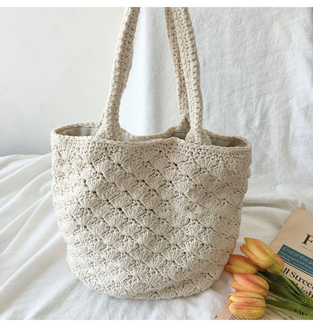 Buy Online High Quality, Unique Handmade Patterned Cotton Knitted Shoulder Bag, Hand Crochet Woven Purse, Fashion Casual Bag, Women's Purse Shoulder Bag - Elena Handbags