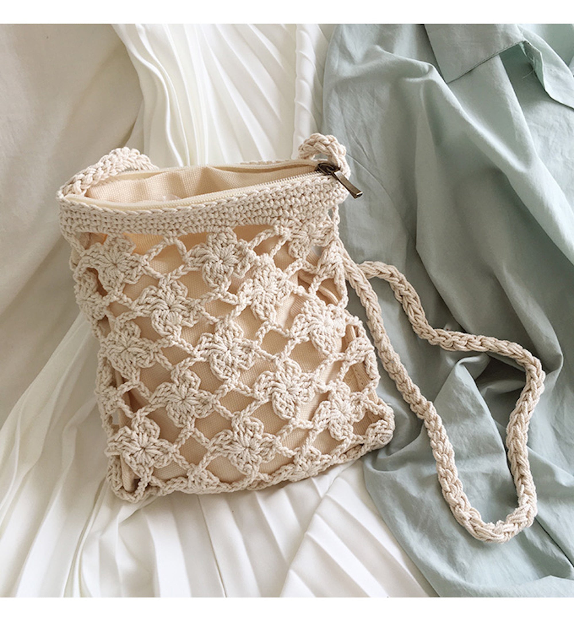 Buy Online High Quality, Unique Handmade Crochet Shoulder Crossbody Bag, Minimalistic Pouch Design, Small Size, Handmade Woven Cotton Twine - Elena Handbags
