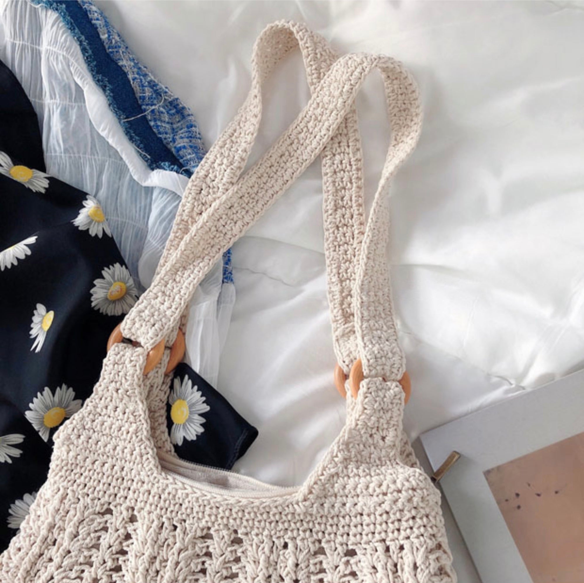 Buy Online High Quality, Unique Handmade Retro Artsy Twist Cotton Knitted Shoulder Bag, Hand Woven, Fashion Casual Bag, Gift for Her, Women's Woven Bag - Elena Handbags