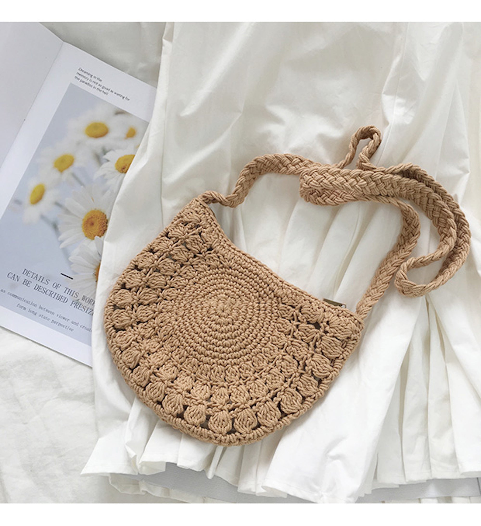 Small Boho Cotton Knitted Shoulder Bag – Elena Handbags