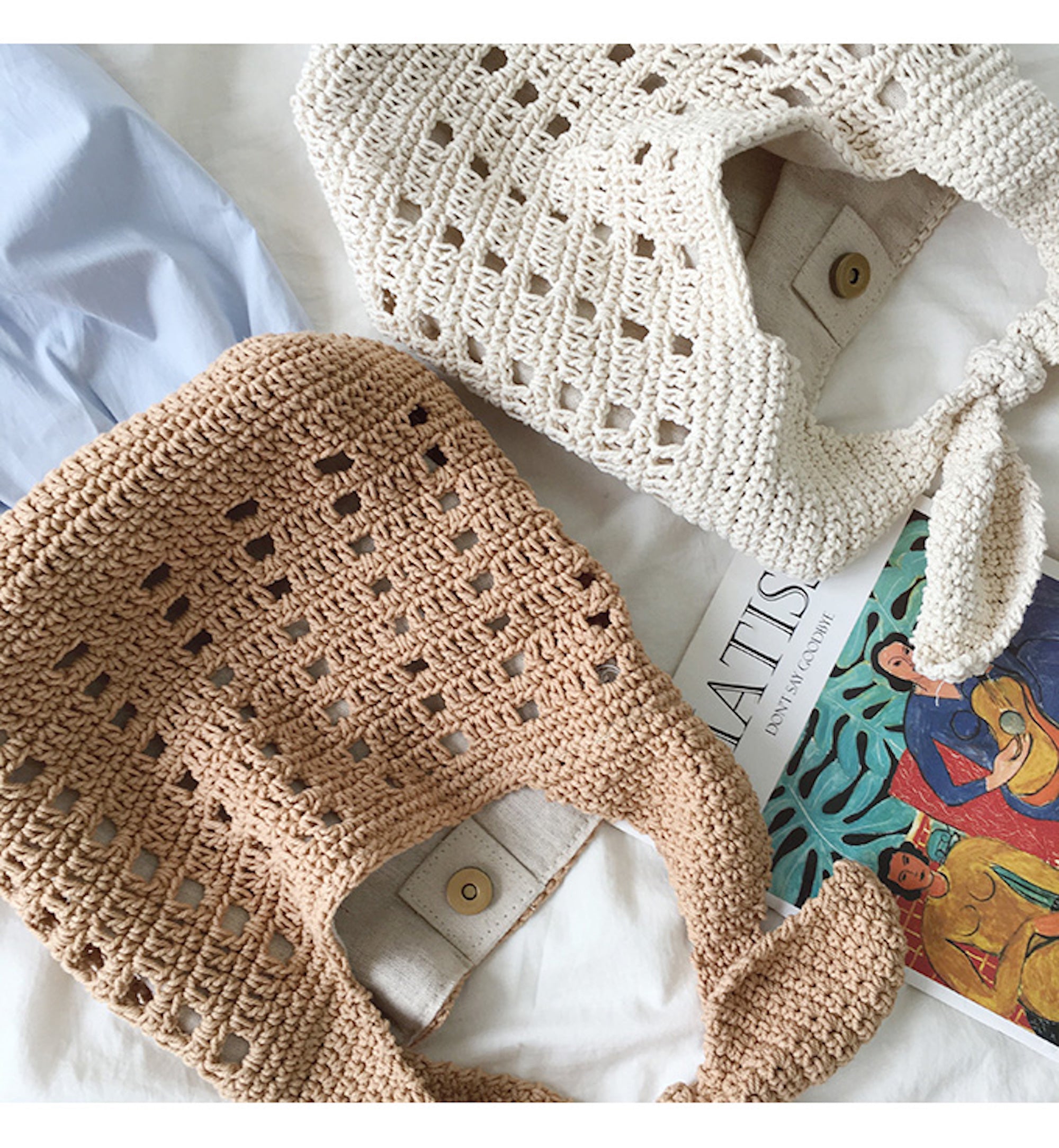 Buy Online High Quality, Unique Handmade Medium Crochet Cotton Bucket Bag, Minimalistic Basket Design, Hand Crochet Woven Purse, Fashion Casual Bag, Women's Purse, Shoulder Bag - Elena Handba