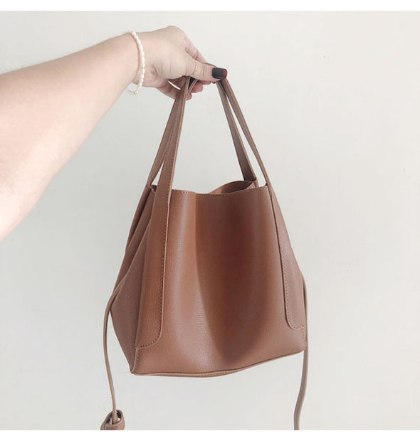 Buy Online Leather Bucket Bag with Shoulder Strap and Inner Pouch