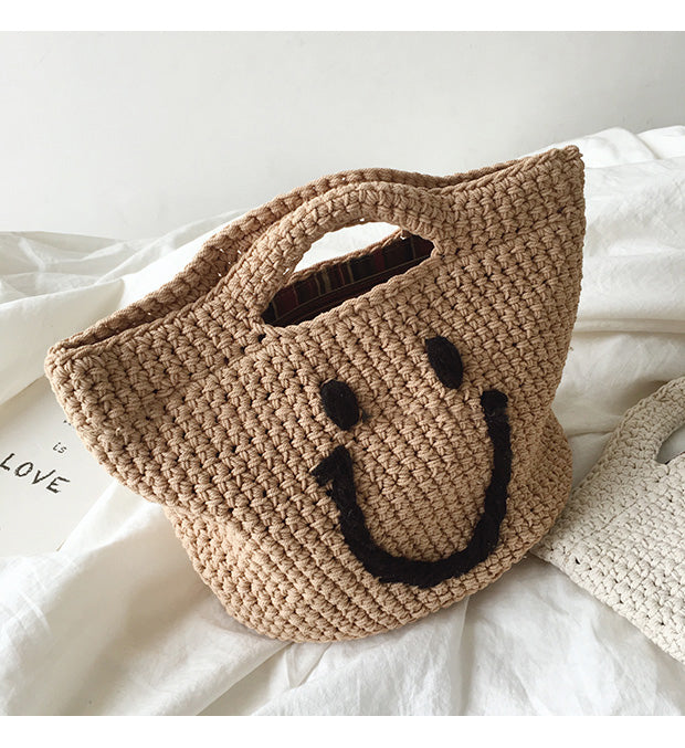 Buy Online Cotton Knitted Smiley Face Bag, Handmade Crochet Purse, Fashion Bag