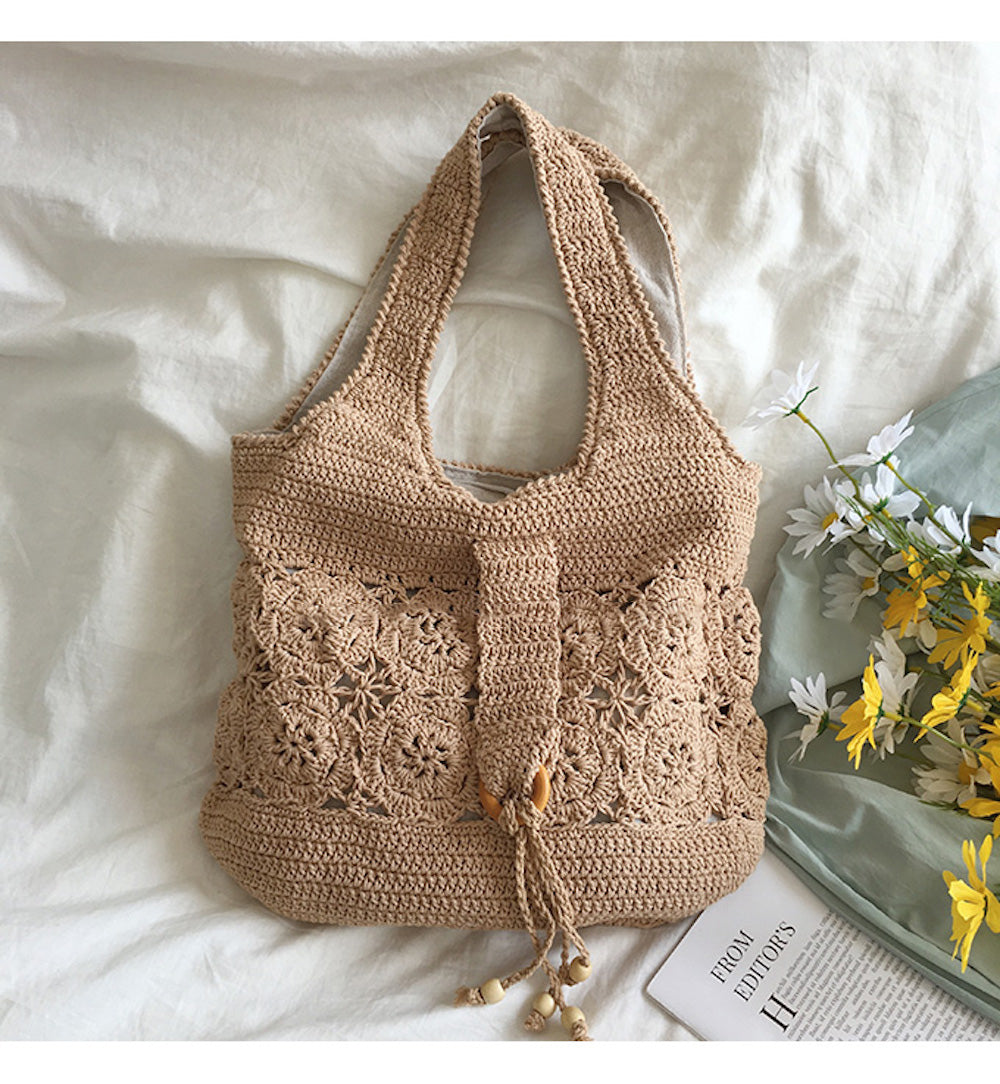 Buy Online High Quality, Unique Handmade Floral Cotton Knitted Shoulder Bag, Hand Crochet Woven Purse, Fashion Casual Bag, Women's Purse Shoulder Bag - Elena Handbags