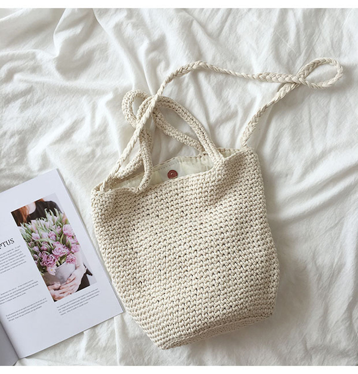 Large Crochet Cotton Bucket Bag