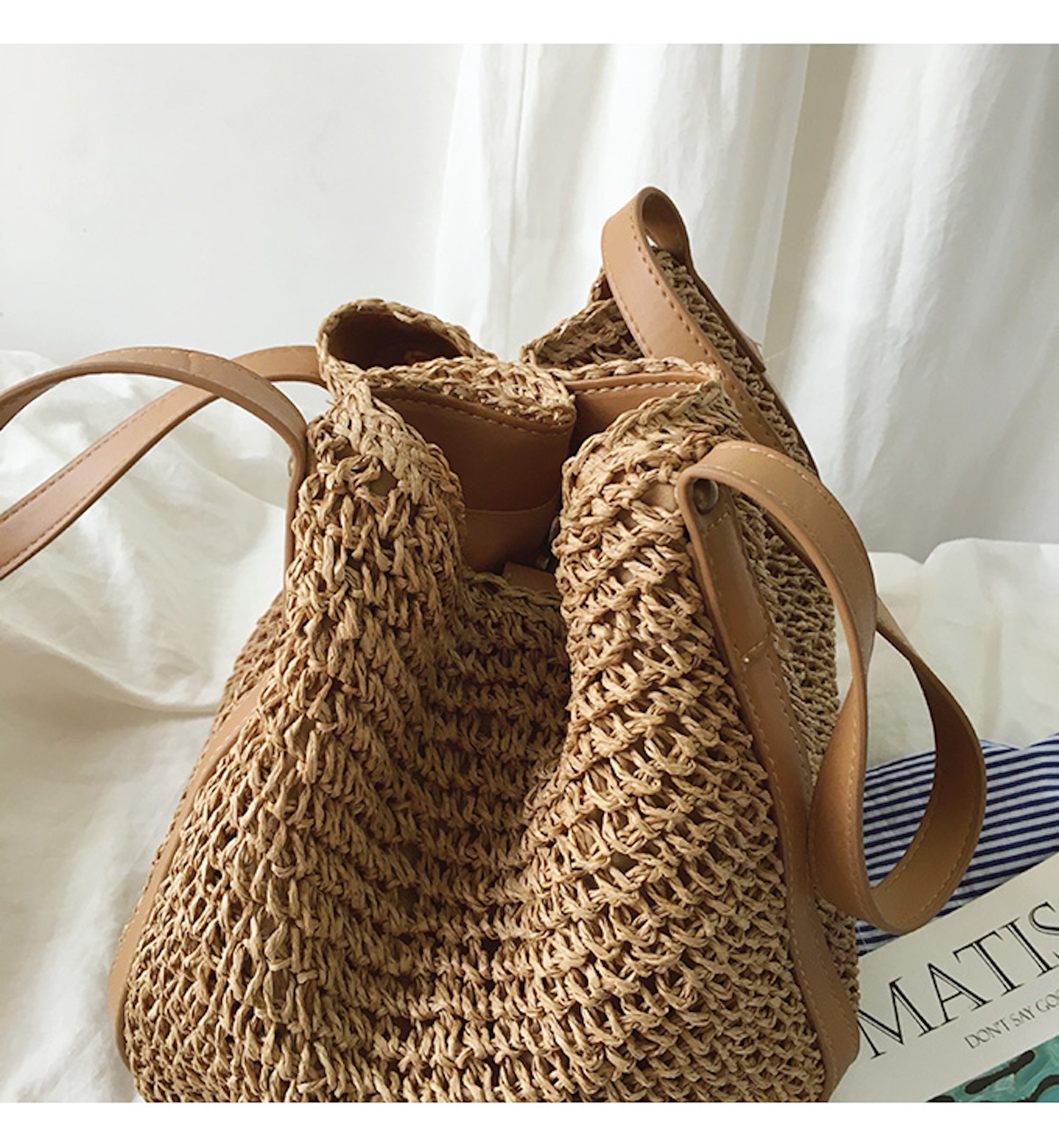 Buy Online High Quality, Unique Handmade Large Straw Woven Tote Bag with Leather Accents, Summer Bag, Everyday Shoulder Bag, Beach Bag - Elena Handbags