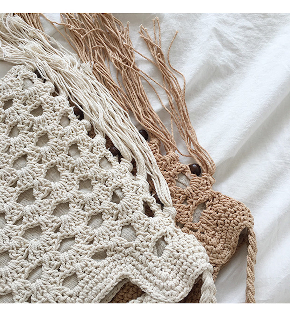 Buy Online High Quality, Unique Handmade Retro Cotton Crochet Shoulder Bag with Tassels, Hand Woven, Fashion Casual Bag, Gift for Her, Women's Woven Bag - Elena Handbags