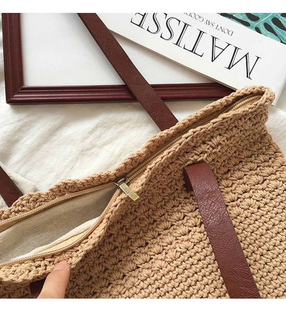 Buy Online High Quality, Unique Handmade Handmade Crochet Shoulder Bag with Leather Strap, Hand Woven, Fashion Casual Bag, Gift for Her, Women's Woven Bag - Elena Handbags