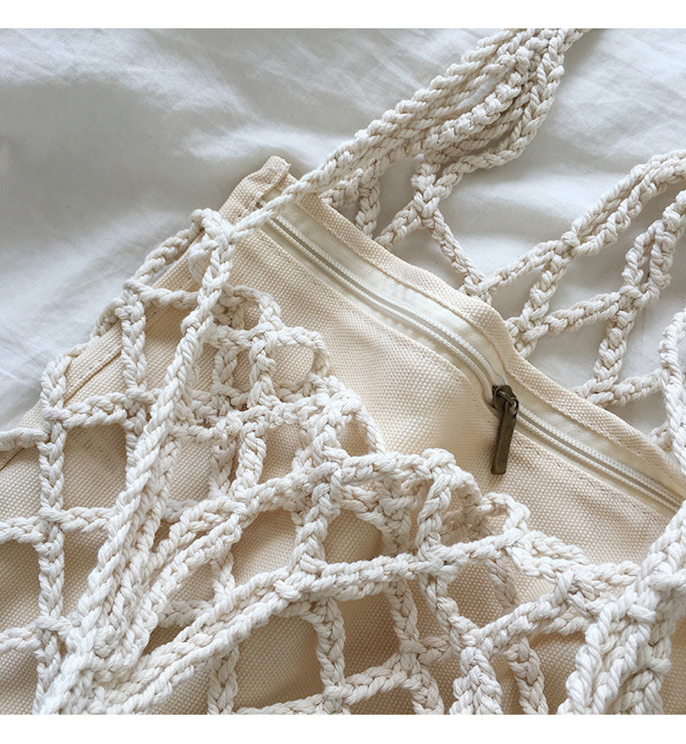 Buy Online High Quality, Unique Handmade Crochet Medium Cotton Knitted Top Handle Bag with Fishnet Design - Elena Handbags