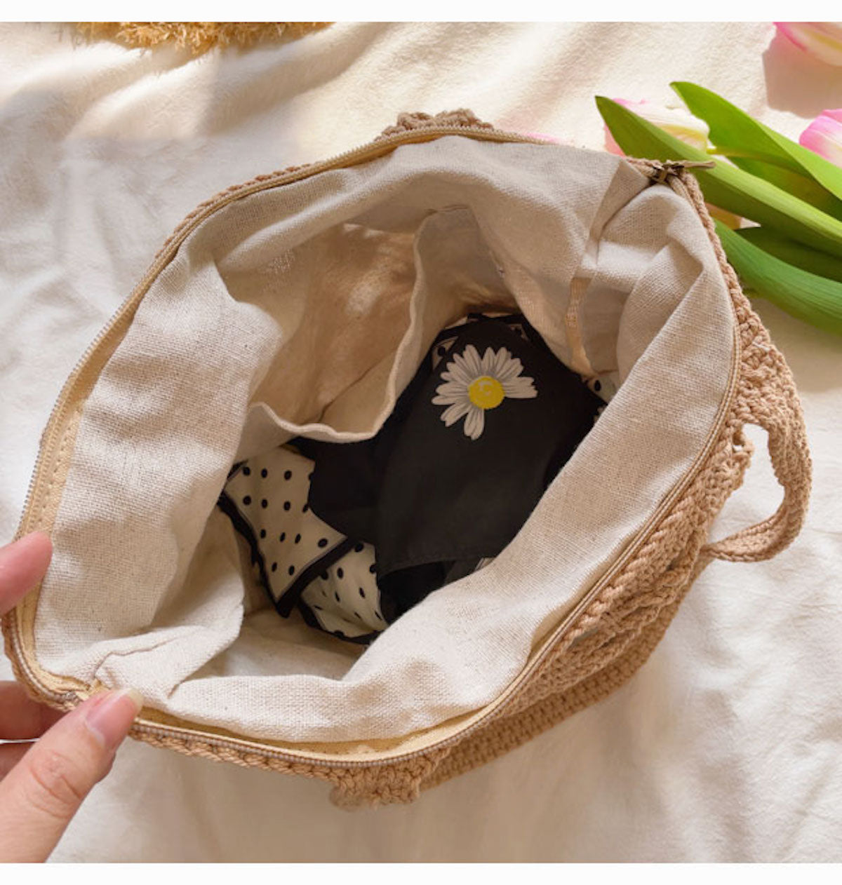 Buy Online Elena Handbags Cotton Crochet Bucket Bag