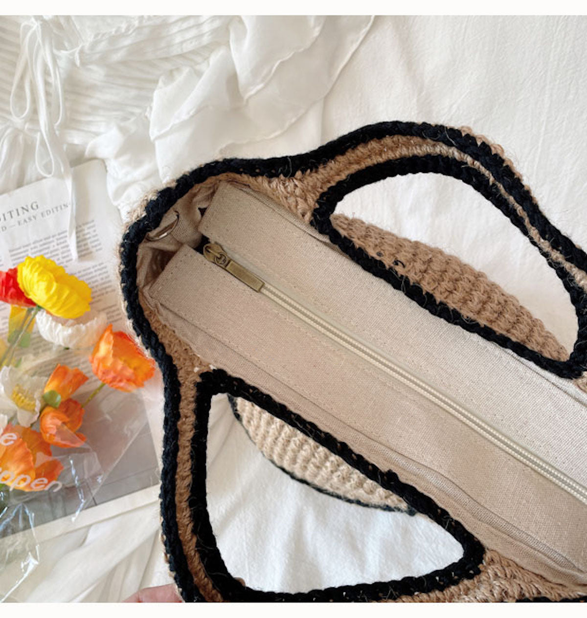 Buy Online Twine Woven Smiley Face Bag, Fashion Shoulder Purse