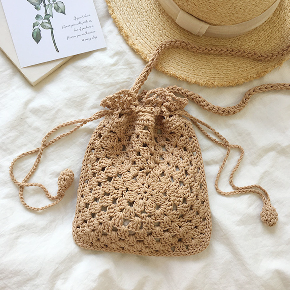 Retro Cotton Knitted Shoulder Bucket Bag