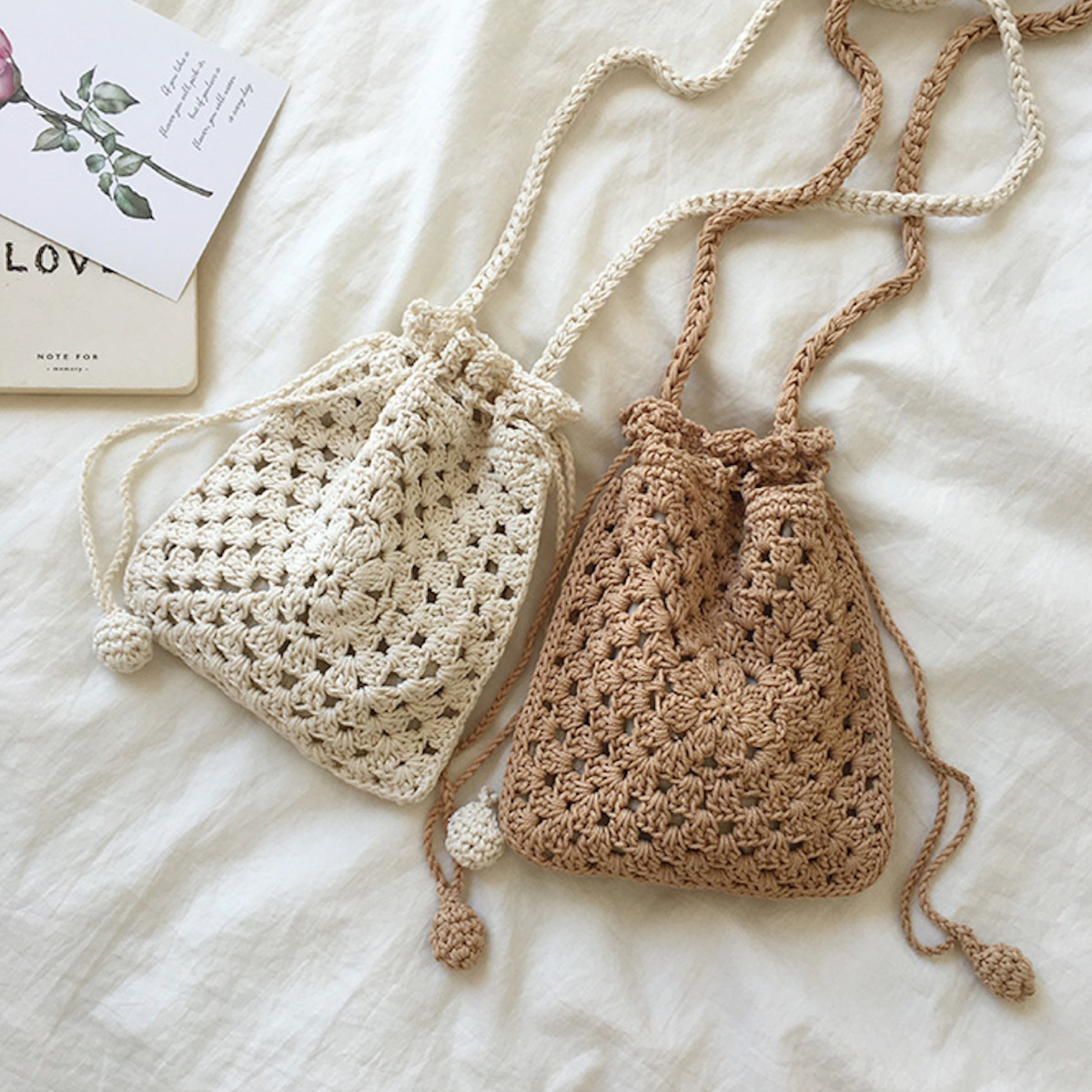 Retro Cotton Knitted Shoulder Bucket Bag