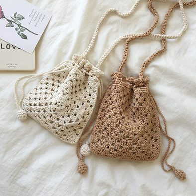 Elena Handbags Retro Cotton Knitted Shoulder Bucket Bag
