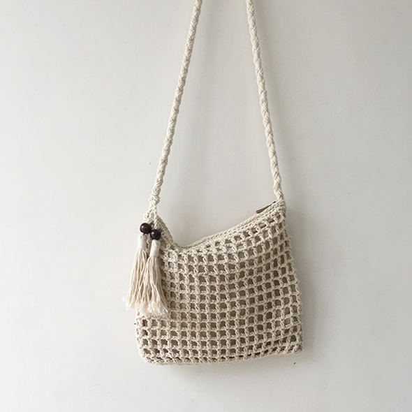 Elena Handbags Retro Cotton Crochet Shoulder Bag with Tassels